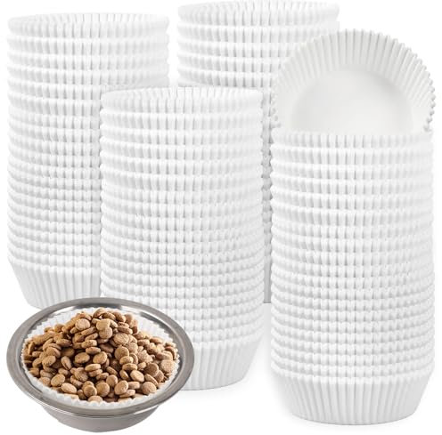JarThenaAMCS 500Pcs Disposable Pet Feeding Bowls Liners Cat Food Bowls Small Paper Bowl Liners for Small Cat Puppy Dog Wet and Dry Food Feeding Station (White)