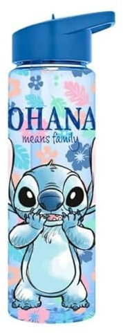 Suncity Botella de Agua Infantil Stitch Ohana 600 ml con pajita y asa incorporada