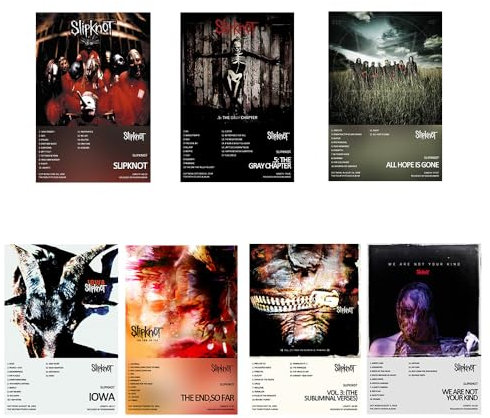 KPJFZFEY Slipknot Poster Album Cover Limited Edition Poster (7er-Set) ungerahmt 20 x 30 cm Leinwandposter Schlafzimmer Dekor Landschaft Büro Zimmer Dekor Geschenk