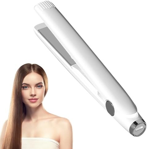 Plancha De Pelo Inalámbrica, 2 en 1 Mini Plancha de Pelo y Rizador Plancha Pelo Mini con USB-C Alisador De Cabello Planchas del Pelo Cerámica Plancha Pelo Pequeña para Todo Cabello (Blanco)