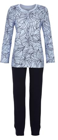 Ringella Damen Pyjama Langarm aus 100% Baumwolle, Zweiteiliger Schlafanzug, Lange Knopfleiste, abstraktes Dessin, Lange Hose mit Dehnbund & Strickbündchen, weich & hautfreundlich