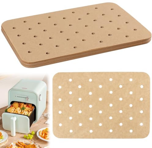 200Pcs Air Fryer Paper Liners Disposable, 5.5 x 8 Inch Non-Stick Parchment Paper for Air Fryer, Compatible with Ninja AF400UK AF300UK Tower Salter, Baking Paper Sheets Unbleached Baking Parchment