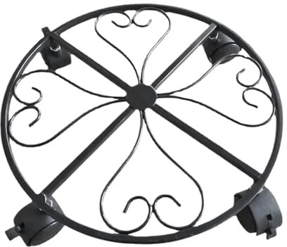 Gcerfby Rulli per piante in metallo, rullo per fiori in ferro battuto, sottovaso con ruote bloccabili, 30 x 30 cm, facile da usare, compatibile per vassoio, patio, esterni, piante, giardino, cortile