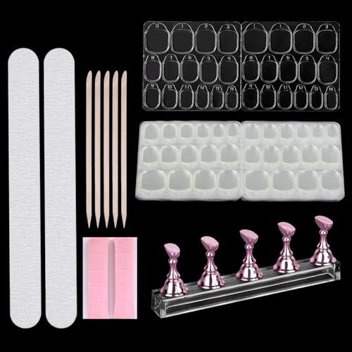 20 Sheets/300pcs Nail Adhesive Tabs for Press on, 15 Sizes Waterproof Clear Double-Sided Nail Sticky Glue Tabs Stickers with Magnetic Stand & File for Manicure Art DIY