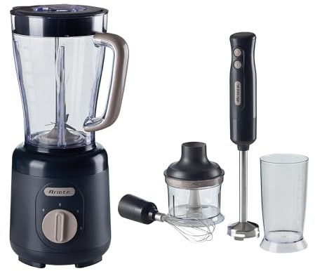 Ariete ARPK49 Table Blender & Hand Blender Set, 500W Table Blender 1.5L, 4 Stainless Steel Blades, 700W Hand Blender with Whisk & Chopper, 2 Speeds, Glossy & Matte Finish, Grey