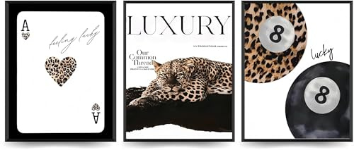 Linilioart Trendige Leoparden-Leinwandkunst, 3er-Set, Glücksbringer, 8 Kugeln, adrette, ästhetische Geparden-Dekoration für Schlafzimmer, Wohnzimmer, ungerahmt (40 x 50 cm)