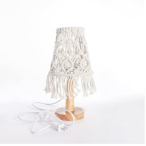 OZBME Lampe de Bureau en Corde de Coton tissée à la Main, Abat-Jour décoratif avec Base en Bois, pour lampadaire, Chambre à Coucher, Salon, dortoir, Bureau, Style bohème (Couleur : B) (A)