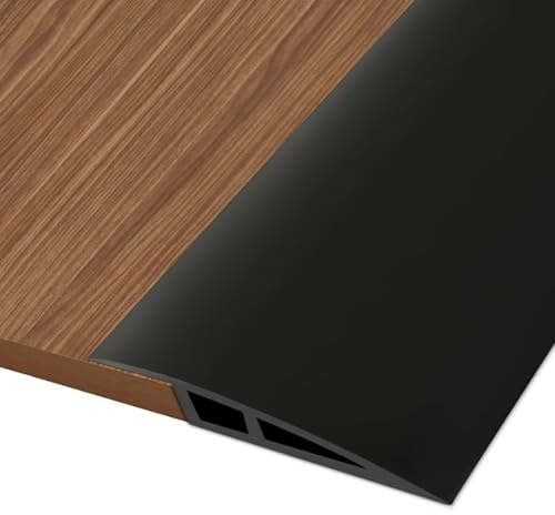 Hengrongshen PVC Türschwellen Leiste, 3 M * 5CM Übergangsprofil Selbstklebend, Übergangsleiste Boden Höhenausgleich Abdeckleiste für Parkettböden Laminate Schwellen (Schwarz 5mm bis 10mm)