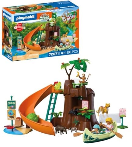 Playmobil | Animals & Friends | Zoo Au Coeur de la Jungle | Grand Arbre de la Jungle avec canoë et catapulte| Jouet pour Enfants à partir de 4 Ans | 72071