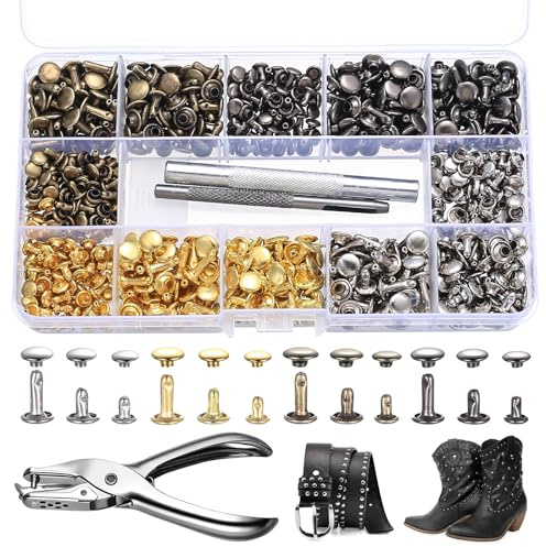 jiuxlaan 400 Stk Leder Nieten Set mit Werkzeug, 6/8/12 mm, 4 Farben