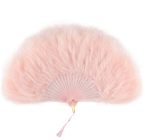 Coucoland 1920s Marabou Feather Fan Flapper Folding Hand Fans Feather Fan Handheld for 20s Vintage Gatsby Party (Pink)