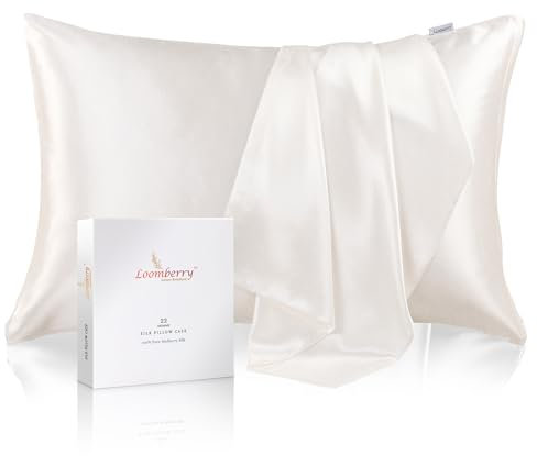 LOOMBERRY 100% Natural 22 Momme Pure Mulberry Silk Pillowcase for Hair and Skin Both Sides 22 Momme Highest Grade 6A with Hidden Zipper (Ivory White, Standard (50x66CM))