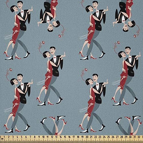 ABAKUHAUS Romantisch Stoff als Meterware, Paar Tanzt Tango-Liebe, Microfaser Stoff für Dekoratives Basteln, 1M (230x100cm), Blau Grau