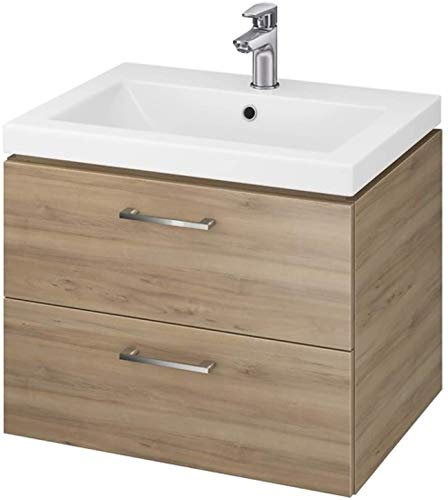 VBChome Mobile da bagno 50 cm con lavabo e 2 cassetti in noce