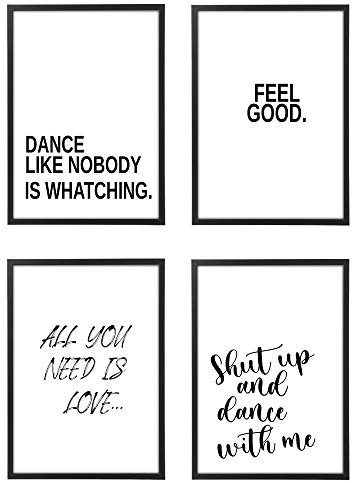 Gerahmtes Bild oder modernes Poster-Set – Set mit 4 Poster-Wanddrucken für Wohnzimmer, Schlafzimmer und Küche (21x30 cm, Plakat (Ungerahmt), All You Need Is Love Feel Good)