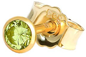 NKlaus Einzel Ohrstecker echt Peridot 585 Gelbgold 14 Karat Gold 3mm klein Ohrring hell 7933