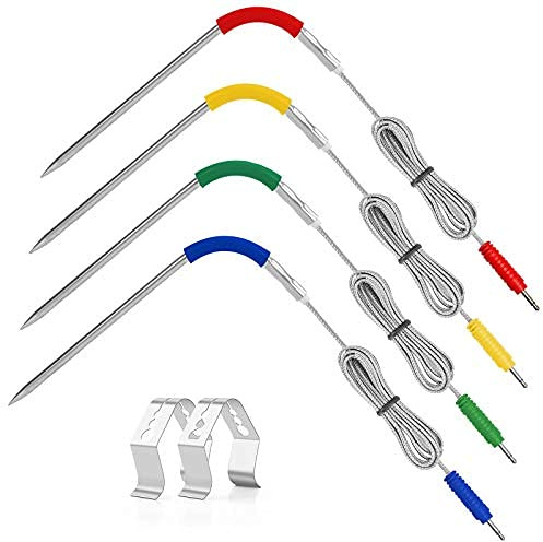 4er-Pack Grillsonden-Ersatz für Weber Igrill 2, Igrill Mini, Igrill 3 mit 2 Sonden-Clip-Haltern, Weber igrill Ersatzsonde Temperatursonde (blau/rot/grün/gelb)