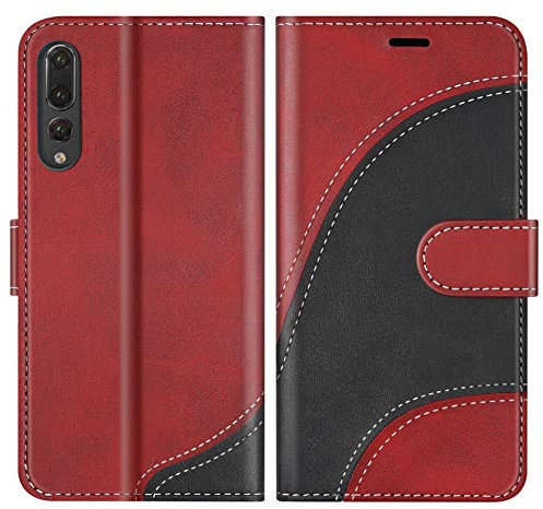 BoxTii Hülle für Huawei P20 Pro, Leder Handyhülle für Huawei P20 Pro, Ledertasche Klapphülle Schutzhülle mit Kartenfächer und Magnetverschluss, Rot