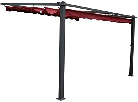 Gazebo Pergola da Giardino Esterno con Telo Scorrevole Impermeabile e Struttura in Alluminio, Colore Burgundy LxPxH 4x3x2.20/2.44 M