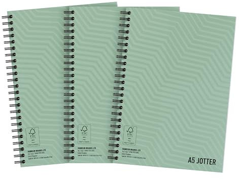 Summit Jotter A5 Metallic Notebook, Wirebound, 8 mm Lined, Pack of 3 Notepads, Card Cover
