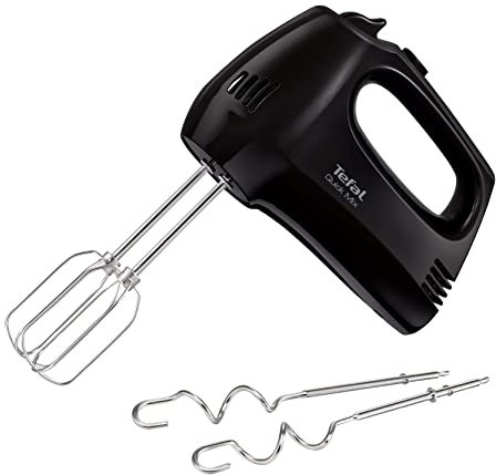 'Tefal HT3108 Quick Mix Batteur à Main avec 2 fouets et Crochet pétrisseur 300 W 5 Vitesses Niveau Turbo Bouton d'éjection Noir