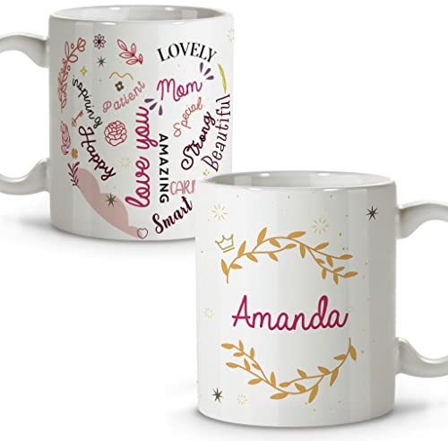 LolaPix Taza con Frases para el Día de la Madre - Personalizada, Regalos Originales, Varios Diseños, Heart Mom - Cerámica 330ml