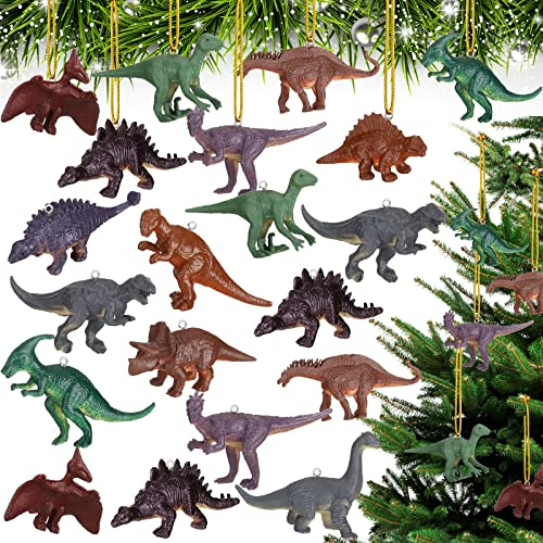 Rtteri Dinosaurier-Weihnachtsbaumschmuck, 3D-Dekoration, hängende Ornamente, Kunststoff-Dekorationen für Weihnachtsbaum, Dinosaurier-Thema, Geburtstagsparty, 12 Stile (cooler Stil), 24 Stück