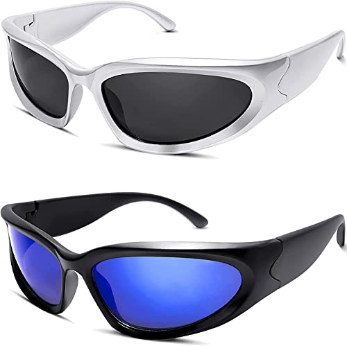 Vagbalena 2 Dual Wrap Sonnenbrille Herren Damen Retro Sport Punk Visier Sonnenbrille Sport Y2K Oval Brille Mode Fahren Radfahren Sonnenbrille (Eine größe,G)
