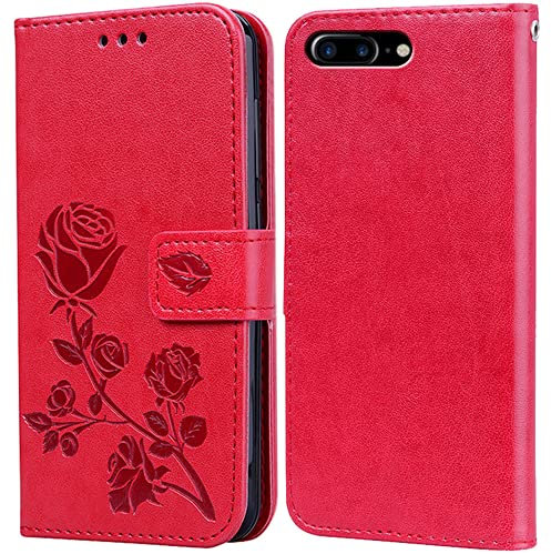 BIIULHCI for iPhone 7 Plus/8 Plus Case, Premium Full Protection Leather Flip Wallet Phone Case for iPhone 7 Plus/8 Plus Cover Silicone Shockproof Bumper Red