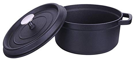 COTBY Cast Iron Induction Round Casserole Matte with Lid,Safe Non-Stick Shallow Casserole Dish,Double-Eared Pot,Thicken Stew Pot, Healthy Cookware,24cm,Black Frying Pan