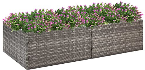ZEYUAN Jardinière Gris 157x80x40 cm Résine tressée,Jardiniere sur Pieds,Jardiniere Terrasse