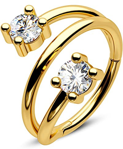 CM Crareesi Mania Helix-Ohrringe Gold Silber Creolen 316L Edelstahl Conch Piercing Ring Gold Scharnier Segmentringe 16G Knorpel Ohrringe Tiny Zweireihig Zirkonia Helix Daith Rook Piercing