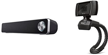 Trust Arys Soundbar PC, 12 W, Casse PC, Alimentazione USB, Jack 3,5 mm, Barra Audio & Trino Webcam HD con Microfono Incorporati, 1280 x 720, USB 2.0, Video Camera per PC
