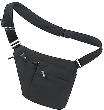BROADREAM Persönliche Flex-Tasche für Männer und Frauen, Anti-Diebstahl, schmale Umhängetasche, Sling-Brustrucksack für Sport, Reisen, Freizeit, Wandern, Verbesserte Version – optimierte Tasche, Small