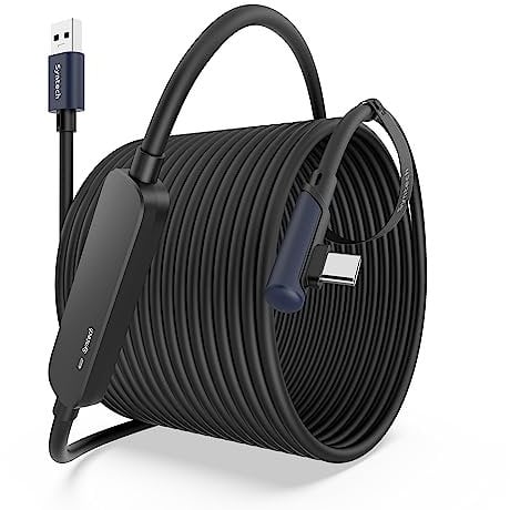 Syntech Link Cable 33 FT with Signal Booster Compatible with Quest2/Pro/Pico4 Accessories and PC/Steam VR, High Speed PC Data Transfer, USB 3.0 to USB C Cable for VR Headset and Gaming PC, Black, 10m