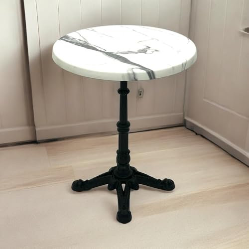 BE Furniture Premium Quality Estoril Garde Bistro Table, Side Table with White Marble Effect Top and cast iron base, perfect for Commercial & Home use