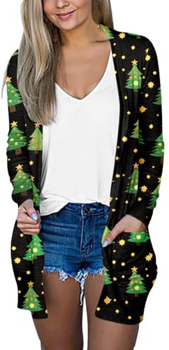 Herbst Und Winter Casual Mode Langarm Mit Tasche Strickjacke Atmungsaktive Jacke Nette Lustige Gedruckt Strickjacke Für Frauen, grün, S