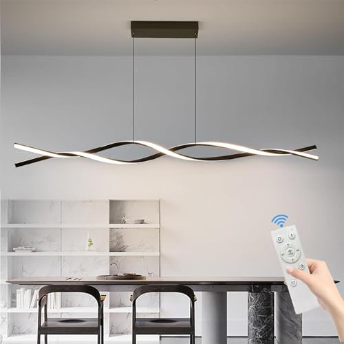 Mikeru LED Pendelleuchte esszimmer, 150cm Moderne Kücheninsel Leuchten schwarz, Lineare Hängelampe 3000/4500/6000K Dimmbar mit Fernbedienung, 10%-100% Einstellung der Farbtemperatur, Esszimmerlampe