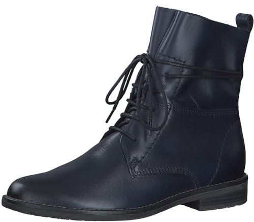 MARCO TOZZI Damen Stiefeletten zum Schnüren aus Leder Flach, Blau (Navy), 38 EU