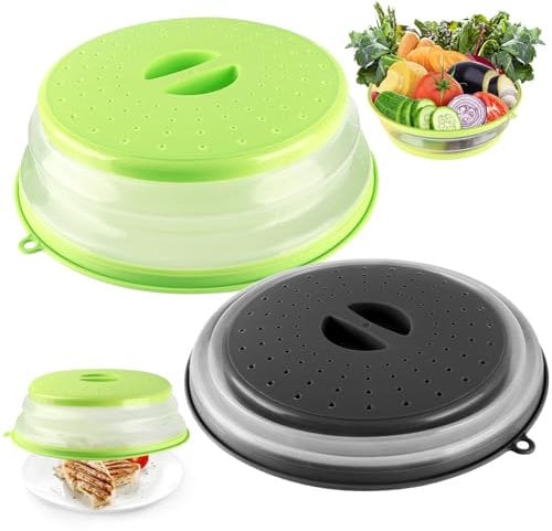 Royouzi 2 Piezas Tapa para Microondas Tapadera Microondas Colapso Tapa Microondas Libre Bpa con Orificio para Vapor para Calentar En Microondas Y Lavar Frutas Y Verduras