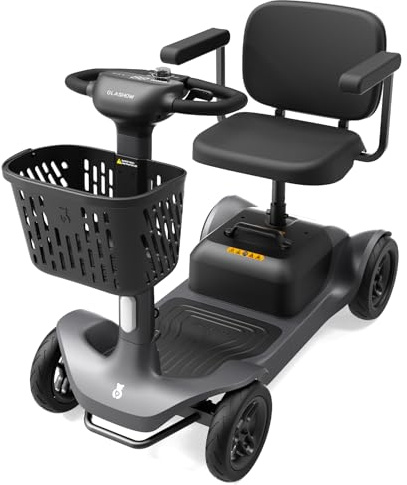 Glashow S1 Mobility Scooter for Adults, 4-Wheel Electric Mobility Scooter – 25-Mile Range, 6 mph, Smart Safety Features, Spacious Legroom, Swivel Seat, Headlight & Basket, Charger Included – Dark Gray