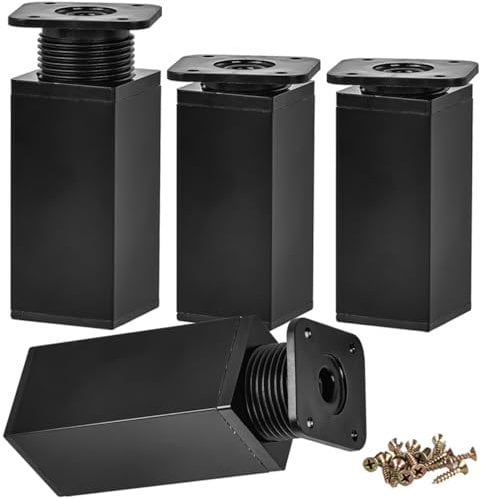 Btowin VCF 4 Inch/10cm Adjustable Furniture Legs, 4 Pcs Matte Black Square Aluminum Alloy Furniture Support Feet, Adjustable Height 0-20mm Replacement Leg Table Legs for Cabinet Desk Sofa Cupboard