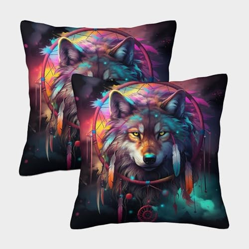 ChengzeTCo Bully Anime Wolf Bunt Gedruckt Bequemes Kissen Fall Kissenbezug Für Heimsofa Dekoratives Kissen Geschenk Wurf 45x45cm,Packung Mit 2