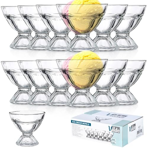 Vilde Lot de 12 tasses à glace à dessert en verre, passe au lave-vaisselle, pour crème glacée, dessert, avec pied, 100 ml
