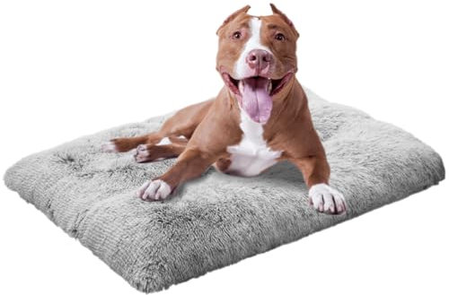 LEZUAN Weich Hundebett für Grosse Hunde und Mittelgroße Hunde, Plüsch Hundekissen Verdicken Hundematten mit Rutschfester Unterseite Flauschig Haustierbett, Waschbar und Anti Stress(Grau,68x100cm)