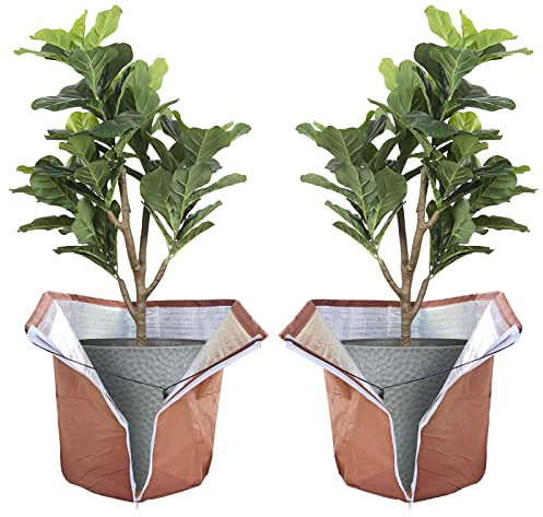 Topfschutz Pflanzen Winter 45 x 50 cm 2 Stück, Thermo Topfschutz für Pflanzen mit Reißverschluss und Kordelzug, Winterschutz für Kübelpflanzen, Pflanzen Wurzeln Halten Warm, M