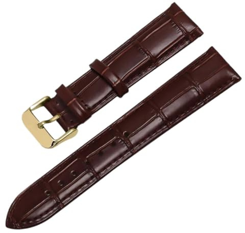 Qgsaghty Rindsleder-Uhrenarmband, 12–24mm, Leder-Uhrenarmband, Uhrenkette, goldene Dornschließe, braune Kordel, Braun, 16mm