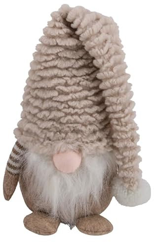 ZauberDeko Wichtel Stoff Figur Creme Braun Stehend Weihnachten Tomte Gnom Deko Geschenk Türstopper 26cm, Farbe:Creme