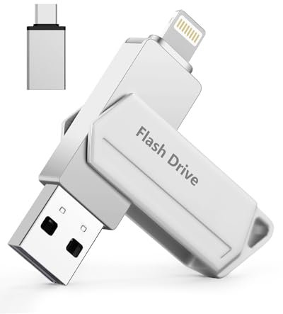 Pendrive para iPhone 512GB MFi Certified 3 en 1 Memoria USB 3.0 Lightning Memoria Externa Tipo C para iPhone/iPad/iOS/Android/Mac/PC - pendrive movil (Plata)