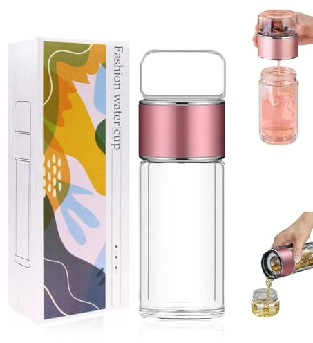 HASAIKA® Tea Maker Flasche, Teeflasche mit Sieb doppelwandig, Doppellagiges Glas mit Sieb Design Tee-Ei, Tragbare auslaufsichere Reiseteetasse für den Innen- und Außenbereich, 350 ml